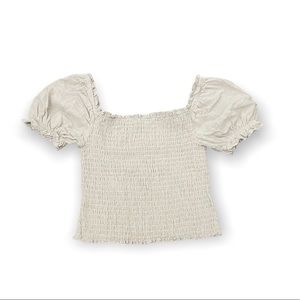 NWOT Smocked Off Shoulder Beige Blouse size M